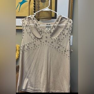 Vocal beige Embellished Sleeveless Tank Top